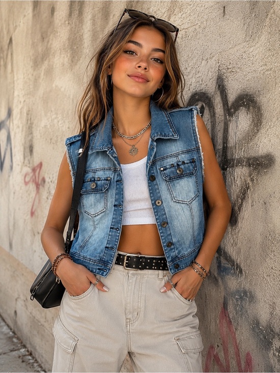 Dollhouse Denim - VTG Dollhouse Distressed Denim Vest // Size L